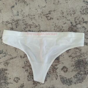 NWT Victoria's Secret White Thong with Pink Logo